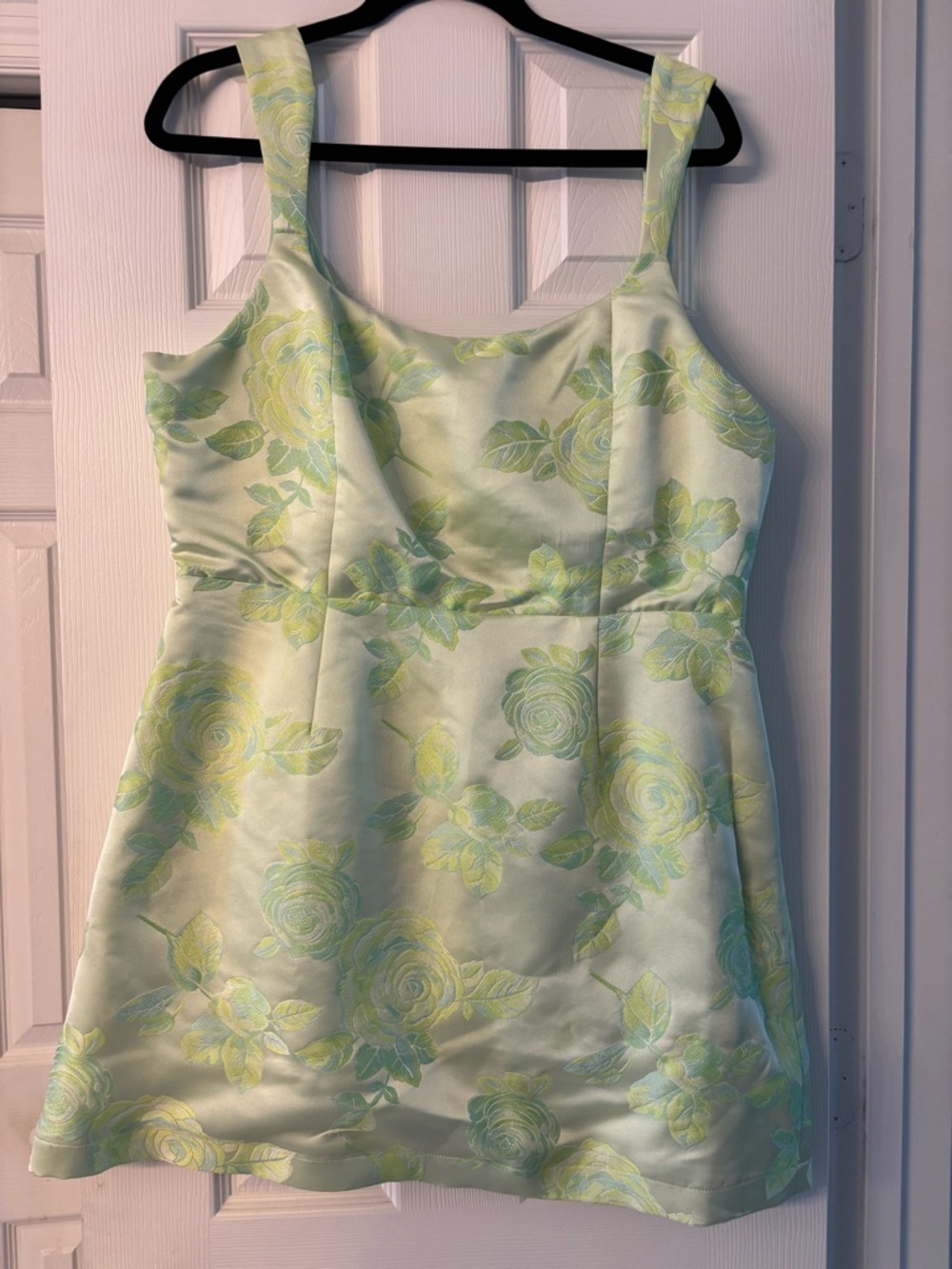 Lulus Pastel Green Floral Satin Dress